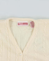 Vintage 1980s Women's Sears Wool Angora Blend Cable Knit Pearl Cardigan - L