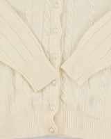 Vintage 1980s Women's Sears Wool Angora Blend Cable Knit Pearl Cardigan - L