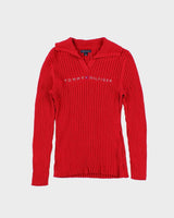 Vintage Y2K 00s Women's Tommy Hilfiger Diamante Collared Ribbed Jumper - M
