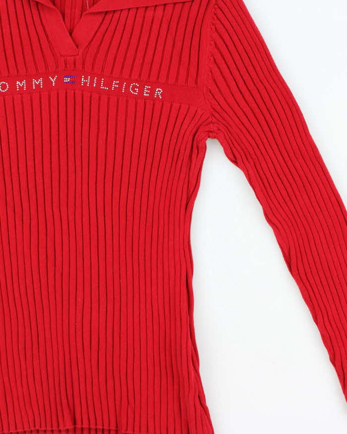 Vintage Y2K 00s Women's Tommy Hilfiger Diamante Collared Ribbed Jumper - M