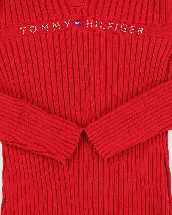 Vintage Y2K 00s Women's Tommy Hilfiger Diamante Collared Ribbed Jumper - M