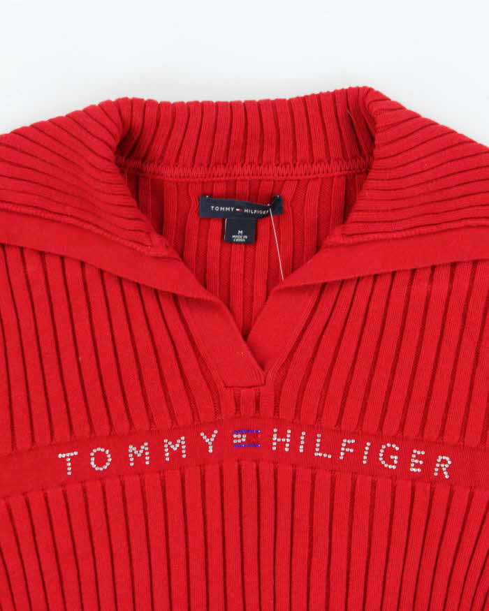Vintage Y2K 00s Women's Tommy Hilfiger Diamante Collared Ribbed Jumper - M