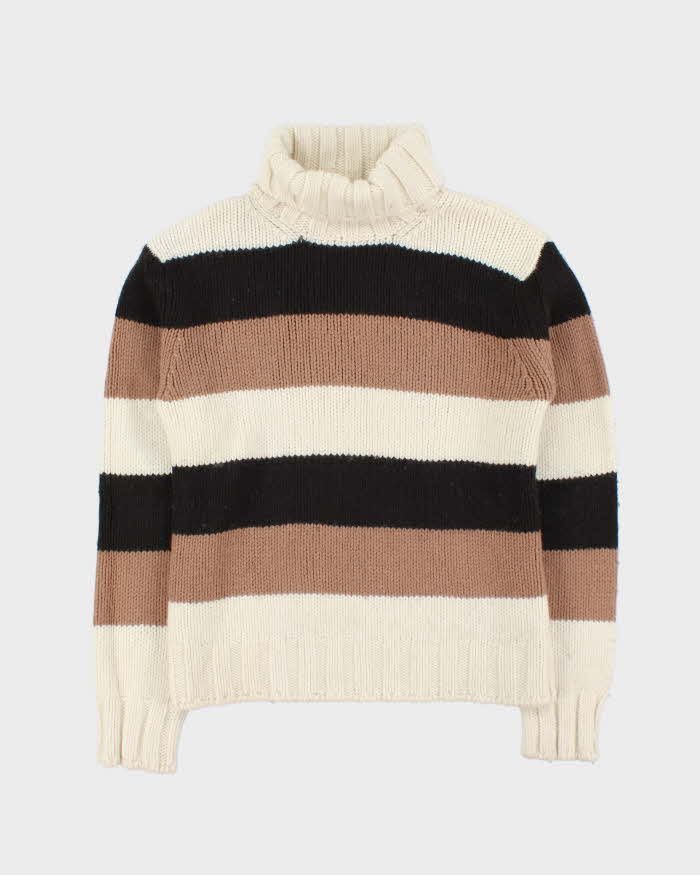 Vintage 1990s D&G Chunky Striped Wool Knit Roll-Neck Jumper - S