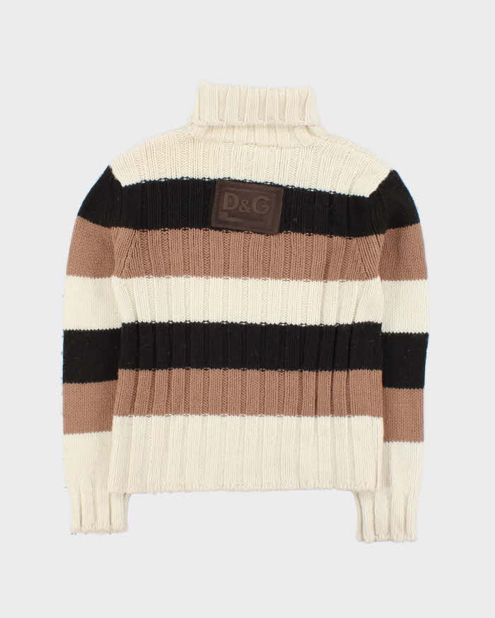 Vintage 1990s D&G Chunky Striped Wool Knit Roll-Neck Jumper - S