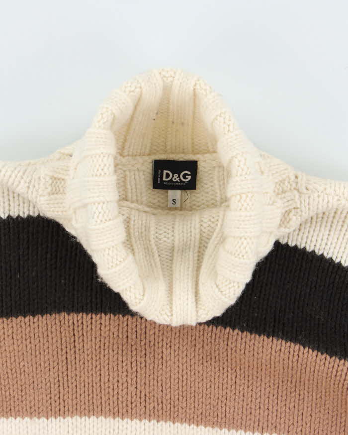 Vintage 1990s D&G Chunky Striped Wool Knit Roll-Neck Jumper - S