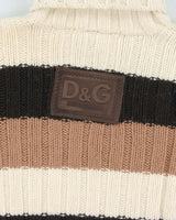 Vintage 1990s D&amp;G Chunky Striped Wool Knit Roll-Neck Jumper - S