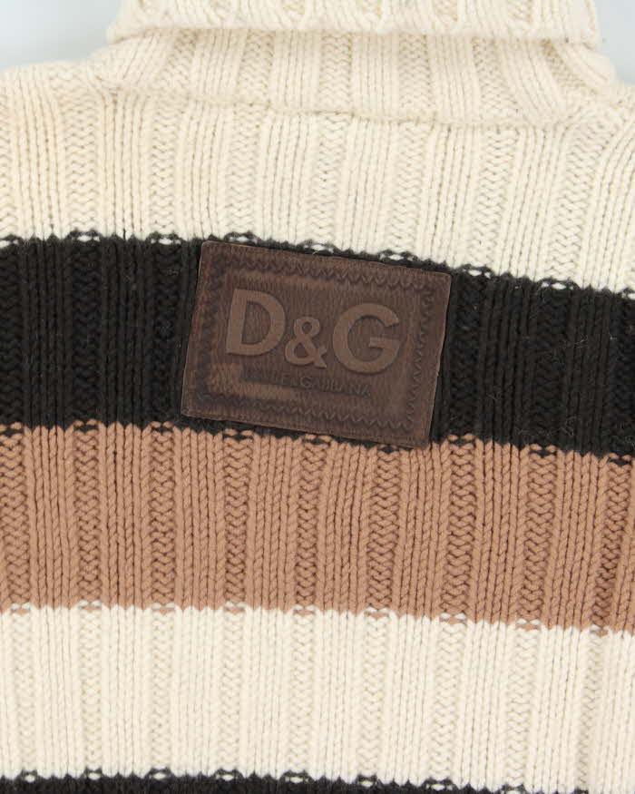 Vintage 1990s D&G Chunky Striped Wool Knit Roll-Neck Jumper - S