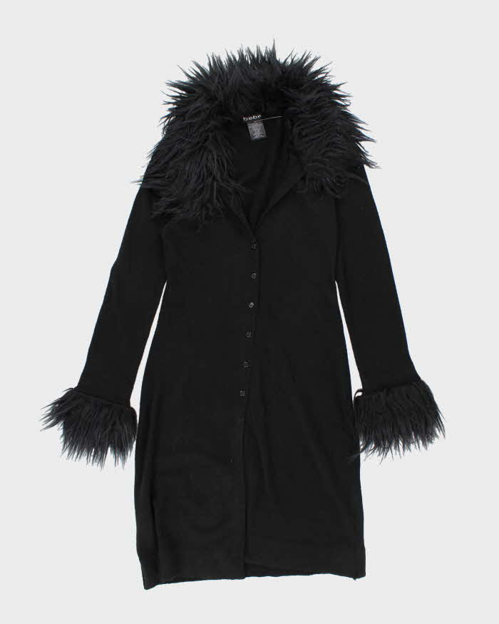 Vintage Y2k 00s Bebe Faux Fur Trim Long Cardigan - M