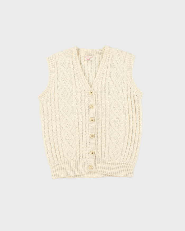 Vintage 1970s Women's Chunky Cable Hand Knit Sweater Vest - M