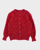 Vintage 1990s Women's Mohair Wool Blend Cherry Pink Cardigan - M