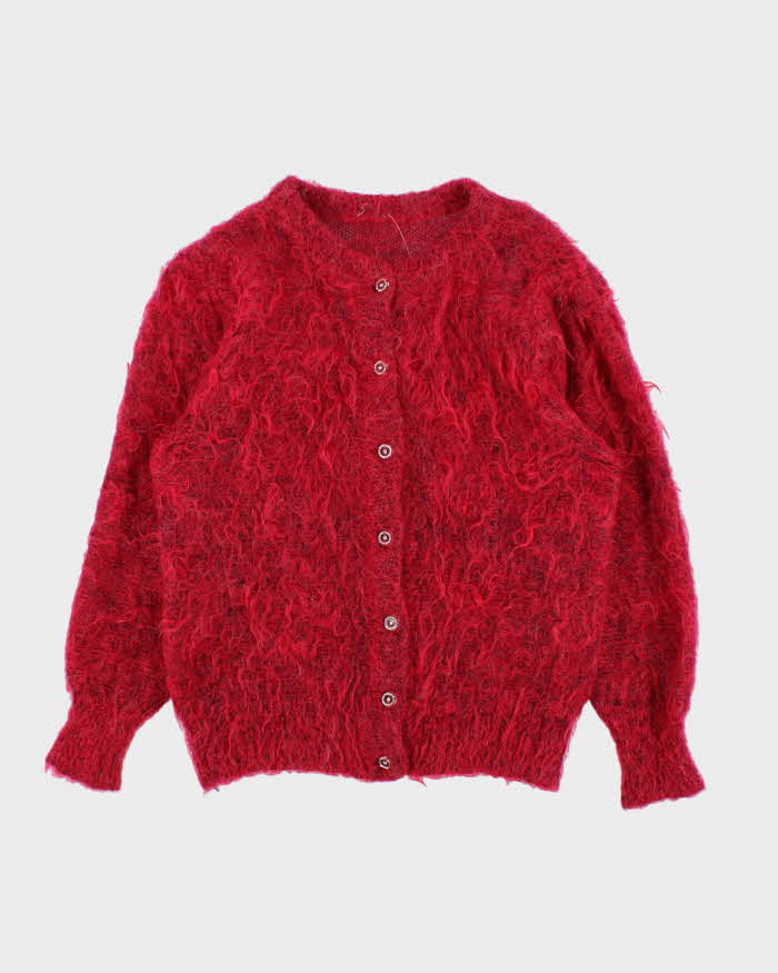 Vintage 1990s Women's Mohair Wool Blend Cherry Pink Cardigan - M