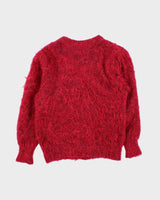 Vintage 1990s Women's Mohair Wool Blend Cherry Pink Cardigan - M
