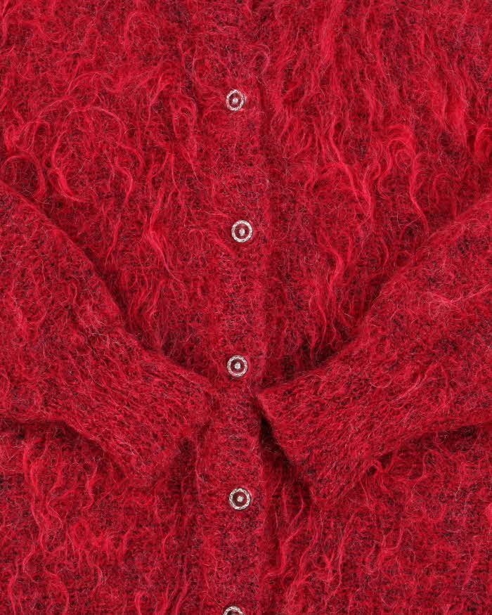 Vintage 1990s Women's Mohair Wool Blend Cherry Pink Cardigan - M