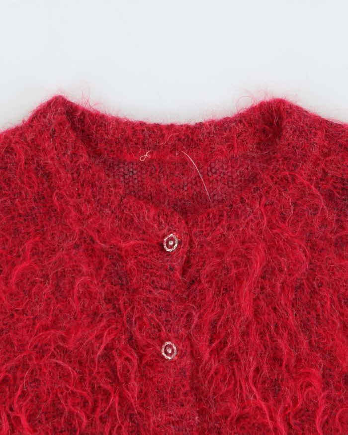 Vintage 1990s Women's Mohair Wool Blend Cherry Pink Cardigan - M