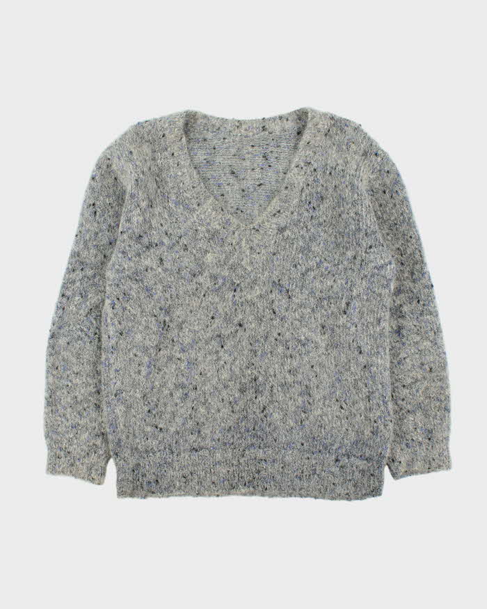 Vintage 1990s Women's Speckled Mohair Wool Chunky V-Neck Knit Jumper - M