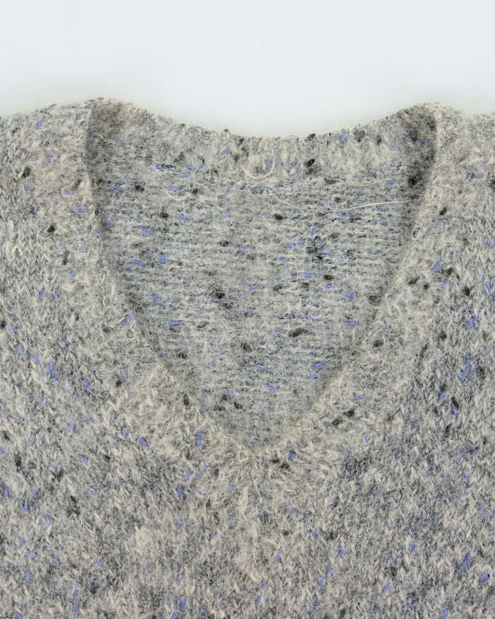 Vintage 1990s Women's Speckled Mohair Wool Chunky V-Neck Knit Jumper - M
