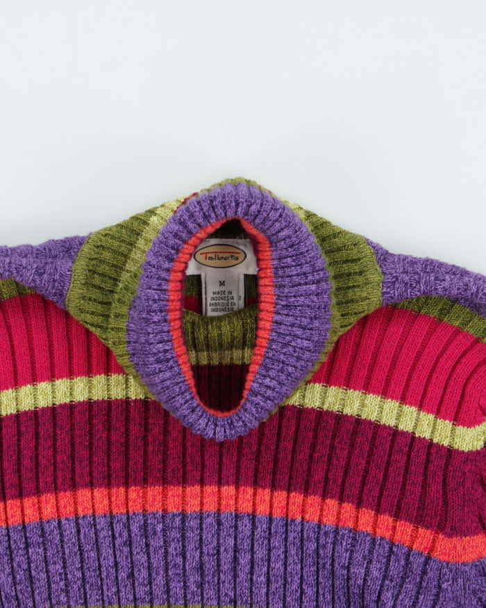 Vintage Y2k 00s Talbots Striped Roll Neck Jumper - M