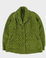 Vintage 1990s Women's Chunky Cable Hand Knit Oversized Cardigan - L