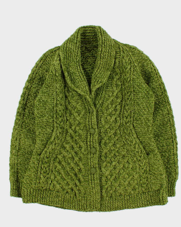 Vintage 1990s Women's Chunky Cable Hand Knit Oversized Cardigan - L