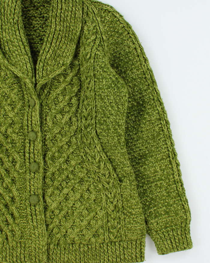 Vintage 1990s Women's Chunky Cable Hand Knit Oversized Cardigan - L