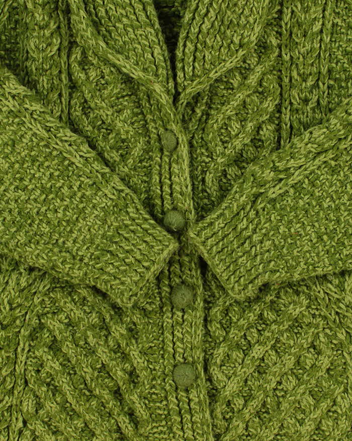 Vintage 1990s Women's Chunky Cable Hand Knit Oversized Cardigan - L