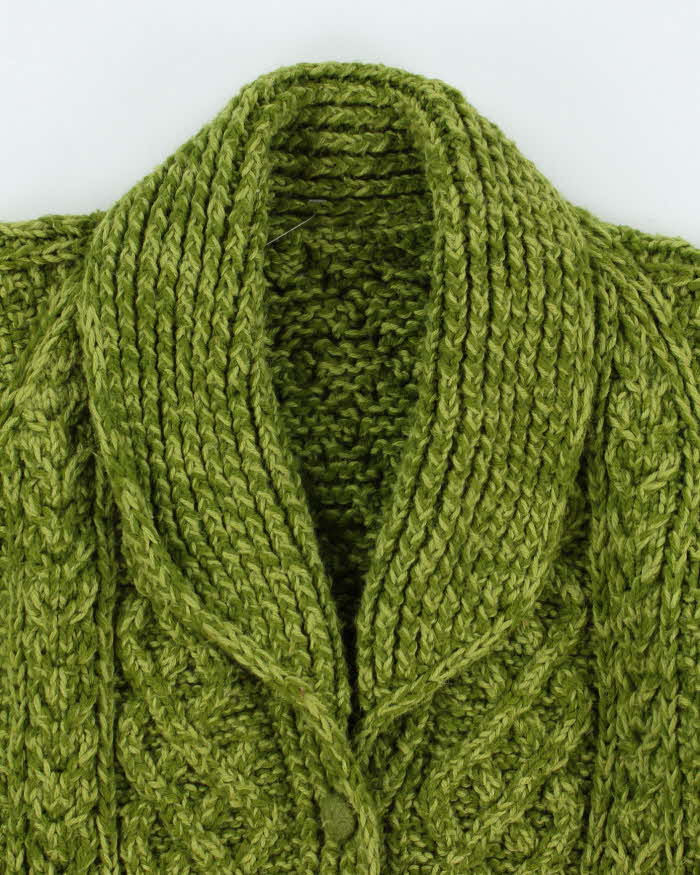 Vintage 1990s Women's Chunky Cable Hand Knit Oversized Cardigan - L