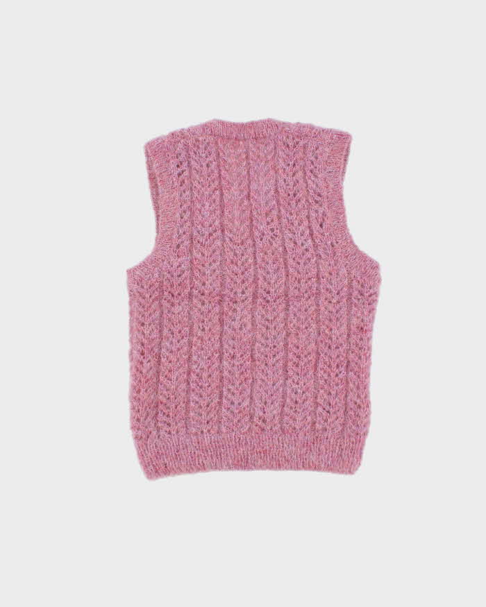 Vintage 1990s Women's Hand Knit Cable Mohair Wool Chunky Sweater Vest - XS