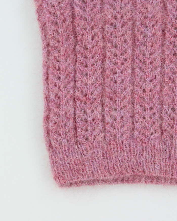 Vintage 1990s Women's Hand Knit Cable Mohair Wool Chunky Sweater Vest - XS