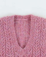 Vintage 1990s Women's Hand Knit Cable Mohair Wool Chunky Sweater Vest - XS