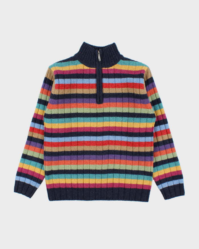 Vintage Y2K 00s Women's Gant Striped Wool Ribbed Quarter-Zip Knit Jumper - L