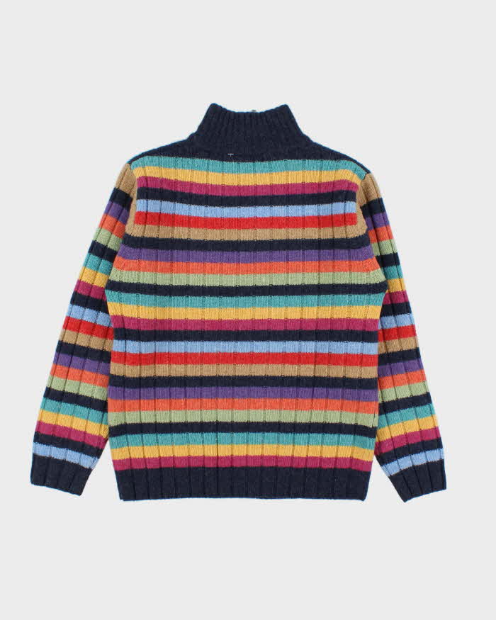 Vintage Y2K 00s Women's Gant Striped Wool Ribbed Quarter-Zip Knit Jumper - L
