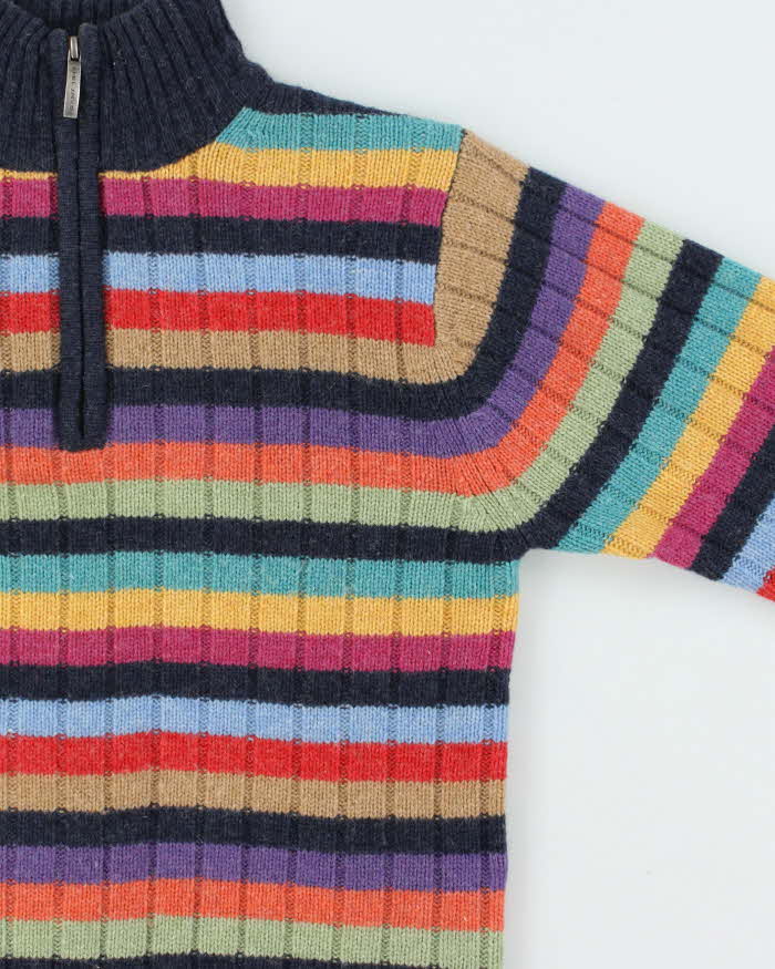 Vintage Y2K 00s Women's Gant Striped Wool Ribbed Quarter-Zip Knit Jumper - L