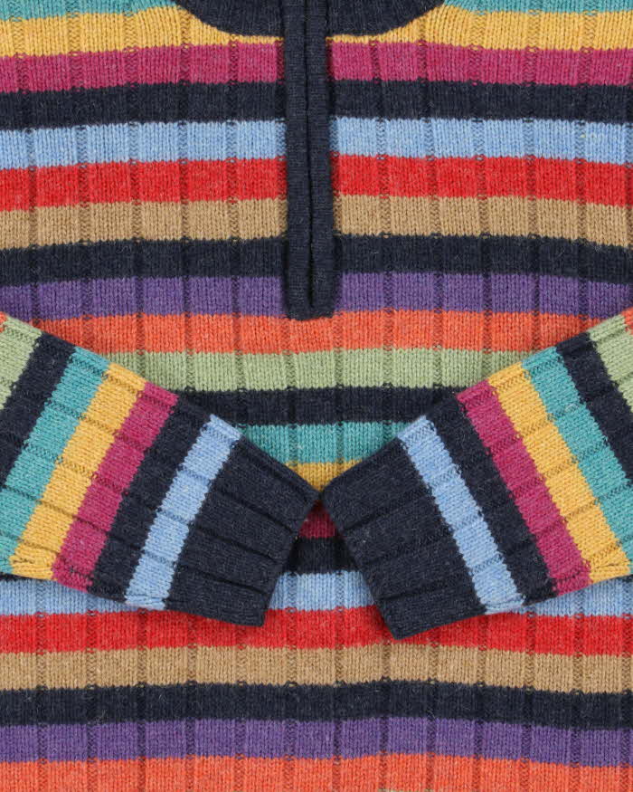 Vintage Y2K 00s Women's Gant Striped Wool Ribbed Quarter-Zip Knit Jumper - L