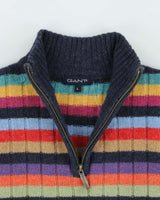 Vintage Y2K 00s Women's Gant Striped Wool Ribbed Quarter-Zip Knit Jumper - L