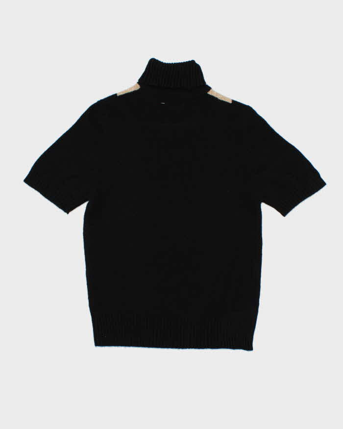 Vintage 1990s Giordano Women's Wool Short Sleeve Argyle Knit Roll Neck Jumper - L