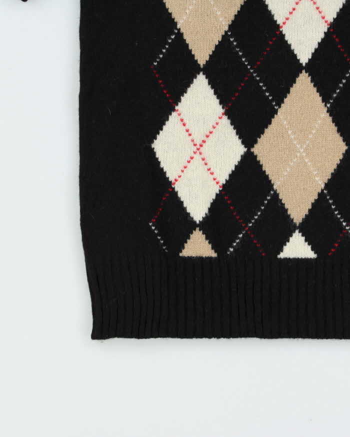 Vintage 1990s Giordano Women's Wool Short Sleeve Argyle Knit Roll Neck Jumper - L