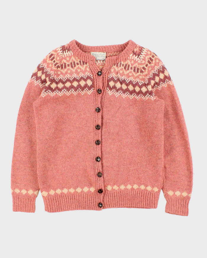 Vintage 1970s Cottage Craft Fair Isle Wool Women's Knit Cardigan - L