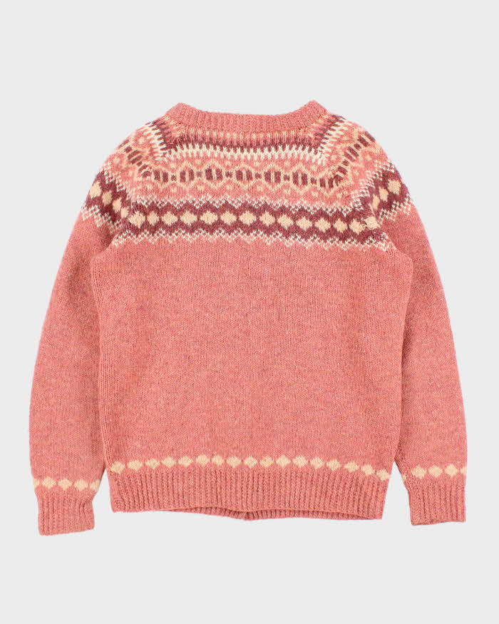 Vintage 1970s Cottage Craft Fair Isle Wool Women's Knit Cardigan - L