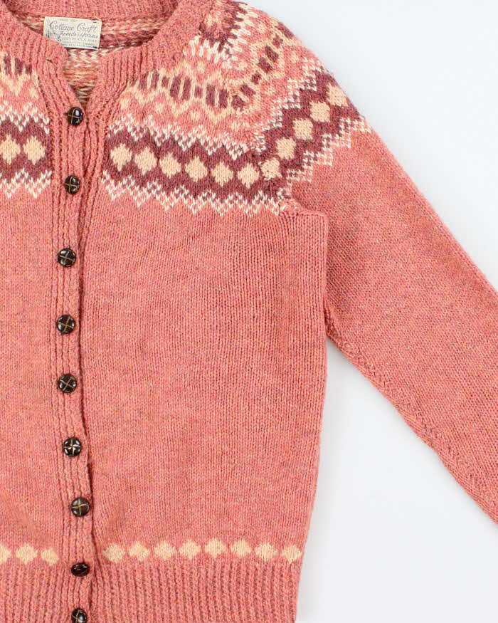 Vintage 1970s Cottage Craft Fair Isle Wool Women's Knit Cardigan - L