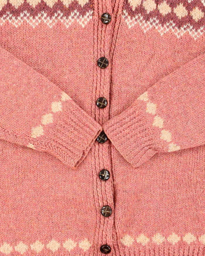 Vintage 1970s Cottage Craft Fair Isle Wool Women's Knit Cardigan - L