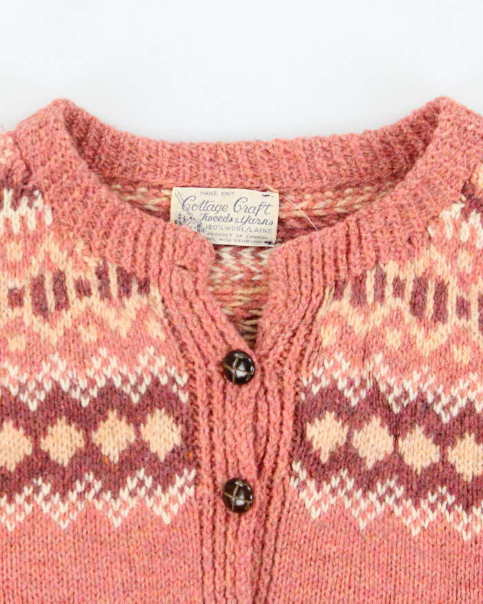 Vintage 1970s Cottage Craft Fair Isle Wool Women's Knit Cardigan - L