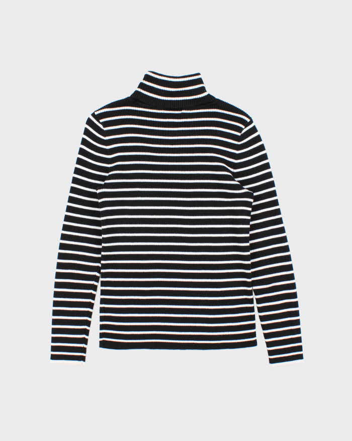 Vintage Y2K 00s Lauren Ralph Lauren Women's Striped Stretch Ribbed Roll Neck Knit Jumper - L