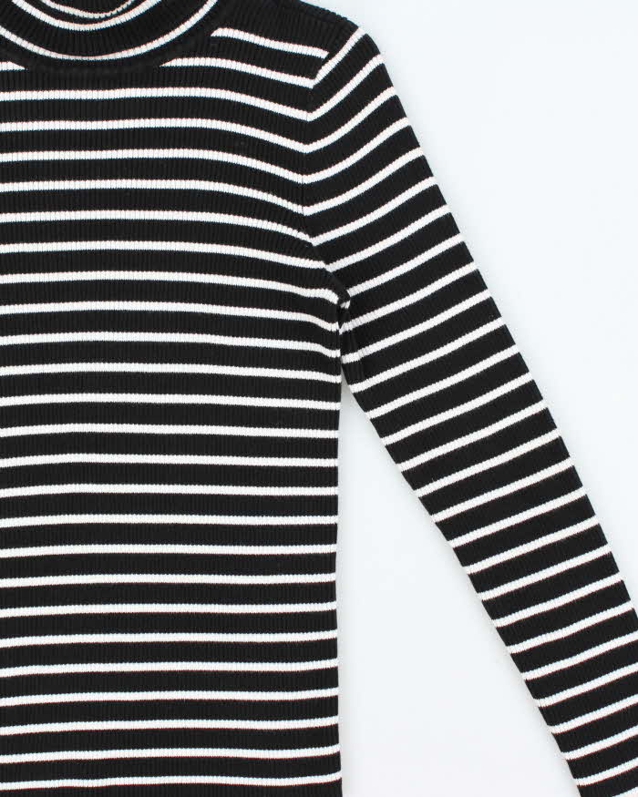 Vintage Y2K 00s Lauren Ralph Lauren Women's Striped Stretch Ribbed Roll Neck Knit Jumper - L