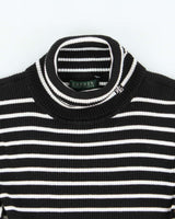 Vintage Y2K 00s Lauren Ralph Lauren Women's Striped Stretch Ribbed Roll Neck Knit Jumper - L