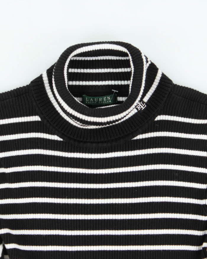 Vintage Y2K 00s Lauren Ralph Lauren Women's Striped Stretch Ribbed Roll Neck Knit Jumper - L