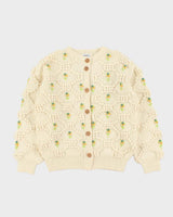 Vintage Franse Chunky Knit Applique Flower Wool Cardigan - M