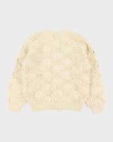 Vintage Franse Chunky Knit Applique Flower Wool Cardigan - M