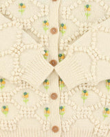 Vintage Franse Chunky Knit Applique Flower Wool Cardigan - M