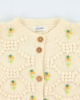 Vintage Franse Chunky Knit Applique Flower Wool Cardigan - M
