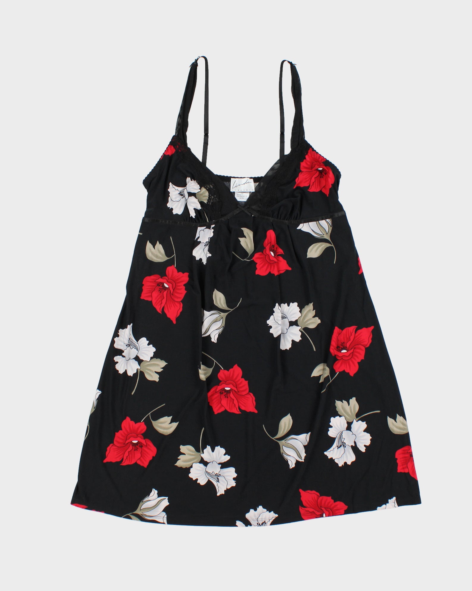 Vintage Y2K 00s Black Floral Slip Dress - S